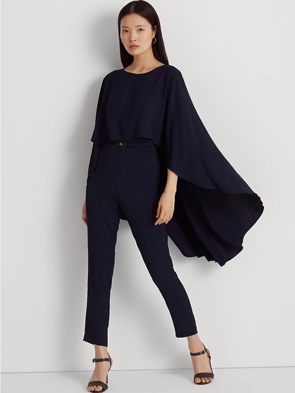 Lauren Ralph Lauren Navy Cape-Back Jumpsuit with Belt